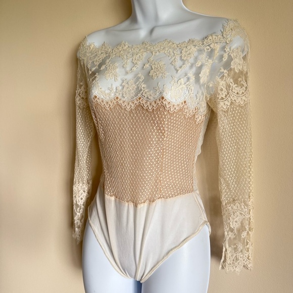 Vintage Jiki Monte-Carlo Creations Women's Bridal Lace Silk Wool Bodysuit S - Picture 3 of 14